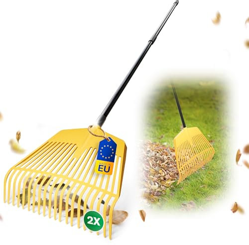 Novatool 2X Laubbesen mit Teleskop-Stiel bis 152cm, 2 in 1 Kombigerät, Laubbesen und Laubgabel mit 20 Kunststoff-Zinken, Arbeitsbreite 45cm, Laubrechen, Gartenbesen, Rasenrechen, Harke, Gartengerät