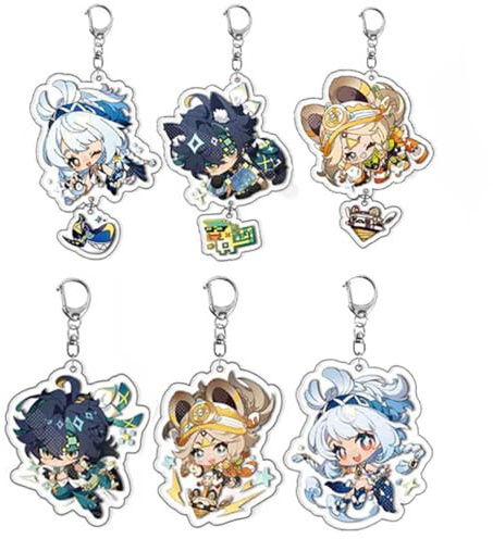 6 Pcs Gen Shin Impact Schlüsselanhänger Anime Kinich Mualani Kachina Figur Cosplay Zubehör Genshin Acryl Anhänger Set
