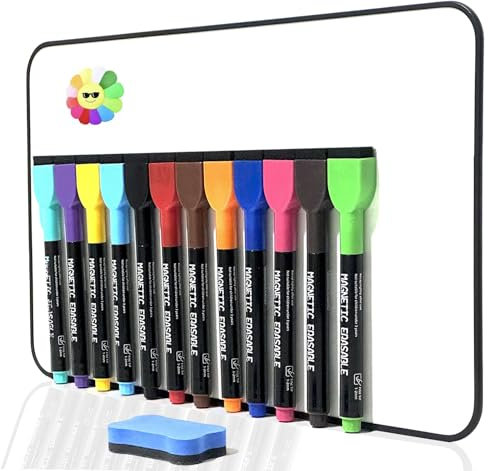 A4 Small Dry Erase Whiteboard, Magnetic Double Sided 21 X 30 cm White Board, Including 12 Wipe Boards Pens and 1 Eraser, for Writing Drawing School Home Classroom Office, Idea Christmas Gifts for Kids
