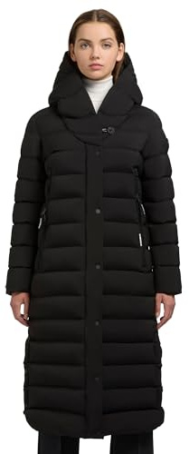khujo Damen extralanger Wintermantel Steppmantel mit großen Taschen Teiva2-YM Black Gr. M