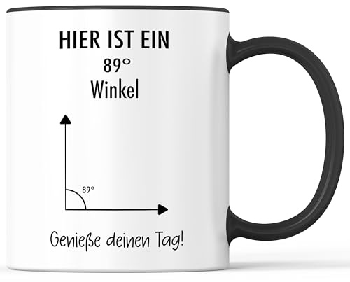 Tasse mit Spruch 89 Grad Winkel Becher Handwerker Heimwerker Mathe - lustiges Geschenk - Kaffeebecher als Geschenkidee - Kaffeetasse 330ml - Weiss-Schwarz
