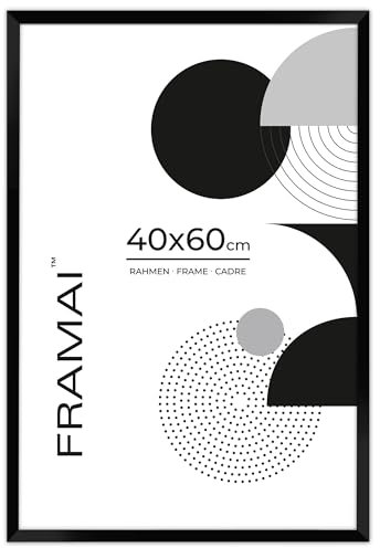 FRAMAI® Bilderrahmen 40x60 Schwarz MDF Umweltfreundlichem Rahmen mit Bruchsicheren Plexi, Aufhänger und Aufsteller