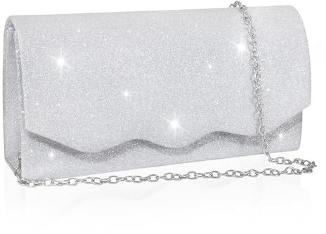 Toptime Clutch Silber, Glitzer Abendtasche Damen mit Abnehmbare Metallkette, Elegante Pailletten Handtasche Frauen mit Wellen, Crossbody Umhängetasche Damen Klein für Hochzeit, Bankett, Party