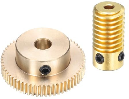 QUARKZMAN Set Ingranaggi a Vite senza Fine - Modulo 0,5 Rapporto Riduzione 60:1 Dia Foro Albero Ingranaggio 3mm e Dia Foro Ruota Ingranaggio 6mm Ruota Dentata 60T Ruote a Vite (Ottone)