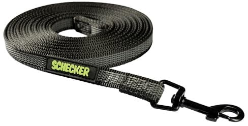 Schecker Hundeleinen - gummierte Schleppleine in Schwarz - 5 Meter / 15 mm - wasserabweisend - schnelltrocknend - Super-Grip