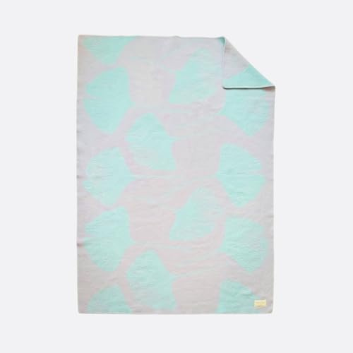 JOWOLLINA Wendedecke Wolldecke Plaid Kuscheldecke Öko-Wolle 130x200 cm, Ginkgo (Aura Blau)