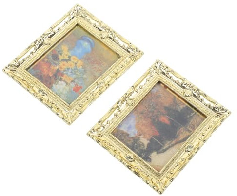 ERINGOGO 2stücke Miniature Ölgemälde Deko Mit Bilderrahmen Handgefertigte Kunstwerke Für Miniaturen Accessoire Für Dollhouse Maßstab