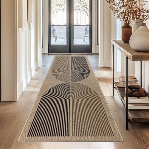 Capslpad Teppich Läufer Flur 80x200cm Jute Aussehen KüchenTeppich Natürlich Waschbar Teppich Schwarz Braun rutschfest Küchenläufer Korridor läufer Flur Küche,Schlafzimmer, Balkon