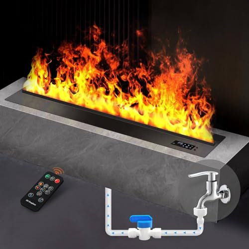 FANYING Elektrischer Kamin mit Wasserdampf-Raucheffekt, mit APP-Steuerung, Fernbedienung, modernes Design, Edelstahl, Wohnzimmer, Schlafzimmer, Küche, Bad, Büro, Bar,100cm/39.3in