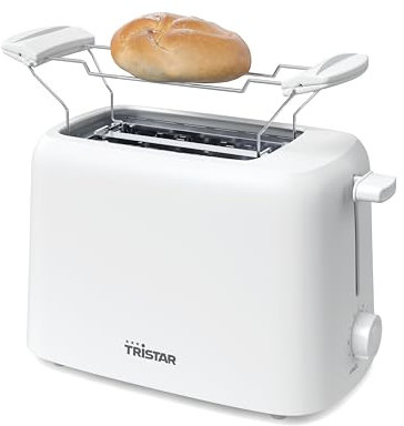 Tristar Toaster, 2 Scheiben Kapazität, 650W, 6 Bräunungsstufen, Auftauen-, Aufwärm- und Stoppfunktion, Automatische Abschaltung, Krümelschublade, Brötchenaufsatz, BR-1061