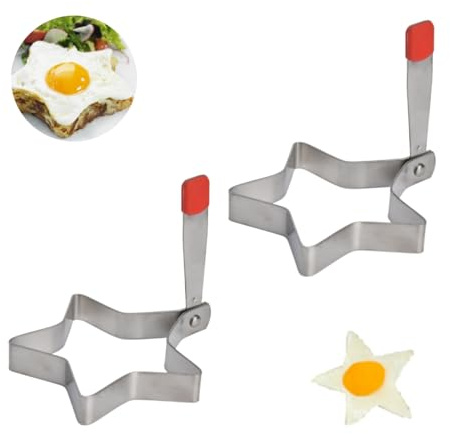 Mimdixy 2Pcs Egg Ring for Frying,Stainless Steel Non Stick Egg Rings with Folding Handle Suitable for Frying,Shaping,Pancakes,Mini Burger