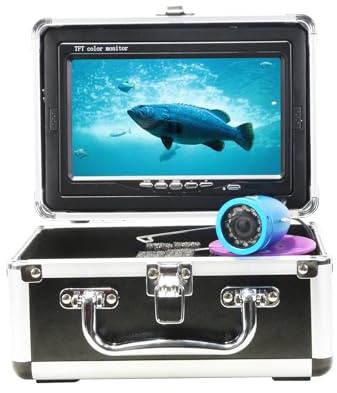 Luocute Unterwasser-Angelkamera, 7-Zoll-LCD-Bildschirm, 1000 TVL Fischfinder mit 12 Weißen und 12 IR-LEDs, 15/30 M Kabel, 10000 MAh Akku für Eisangeln, Kajak- und Bootsangeln (Aluminiumbox)