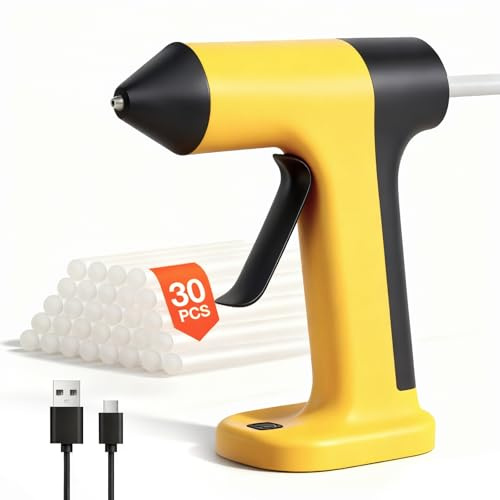 Uadme Cordless Hot Glue Gun with 30 Glue Sticks, USB Rechargeable | 30s Fast Preheat, Auto Shut-Off, Mini Design, for DIY, Arts & Crafts, Home Repair, School, Gift Making