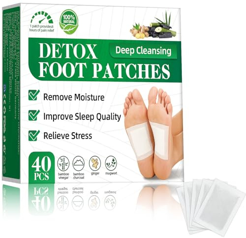 Detox Pflaster, 40 Stück, mit Bambuskohle, Entgiftungspflaster Füße zur Entspannung, zum Stressabbau und für tiefen Schlaf, Fuß-Detox-Pflaster zur Entfernung von Giftstoffen und zur Tiefenreinigung