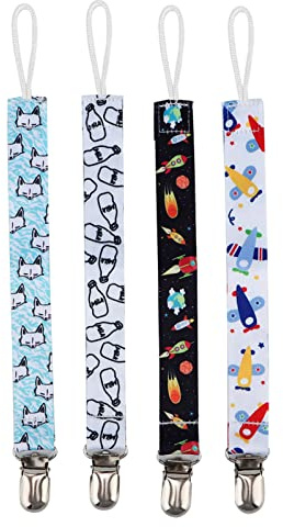 Phefop 4 Stück Baby-Schnuller-Clips, Nicht-Metall-Clips, Polyesterband, Waschbar, Langlebig, mit Verschluss, für Kleinkinder, Mädchen (5)