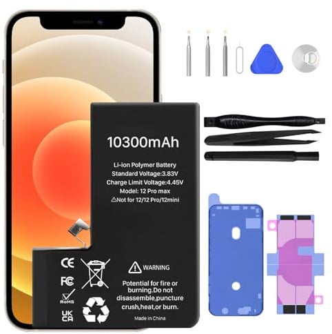 LCLEBM Batterie pour iPhone 12 Pro Max, 10300mAh (Nouvelle Version 2026) Batterie de Remplacement Haute capacité améliorée pour iPhone 12 Pro Max,A2342, A2410, A2412, A2411 avec Outils Professionnels