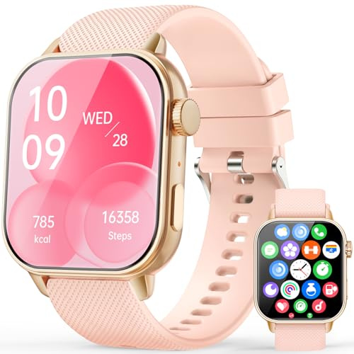 MFVLP Smartwatch Herren Damen, 1,85 HD AMOLED Smart Watch, Rosa | Bluetooth-Anrufe, 120+Sportmodi, Fitness Tracker mit Puls-SpO2-Schlaf-Monitor, IP68 Wasserdicht, für Android iOS