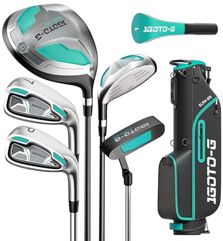 1GoTo-G 7 Pieces Golf Clubs Set for Women - Complete Womens Golf Clubs Full Set Right Handed Includes Stand Bag with Rain Hood, 1# Driver, 5# Hybrid, 7# PW# Irons and Putter
