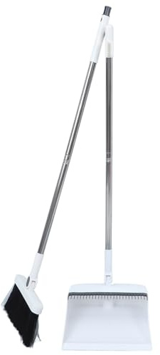 UKCOCO Long Handle Broom and Foldable Dustpan Set 2pcs, Lightweight Plastic Broom with Comb Teeth and White Foldable Dustpan for Indoor Home Floor Cleaning