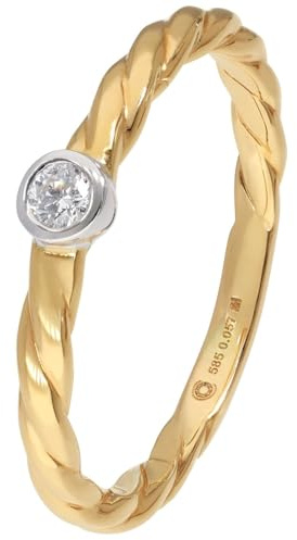 GLIZZ Damenring Gold 585 / 14K mit Diamant 0,06 ct GL1678 | modischer Finger-Schmuck für Frauen, Brillant in weißgoldene Zargenfassung