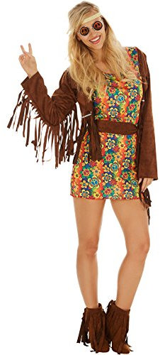 dressforfun Frauenkostüm Lady Freedom | Kurzes buntes Kleid inklusive Fransenweste und Haarband - S