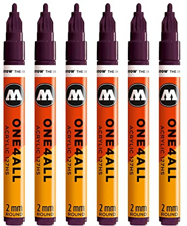 Molotow One4All 127HS Acryl Marker (2,0 mm Strichstärke, hochdeckend und permanent, UV-beständig, für fast alle Untergründe) 6 Stück Farbe 233 purpur violett