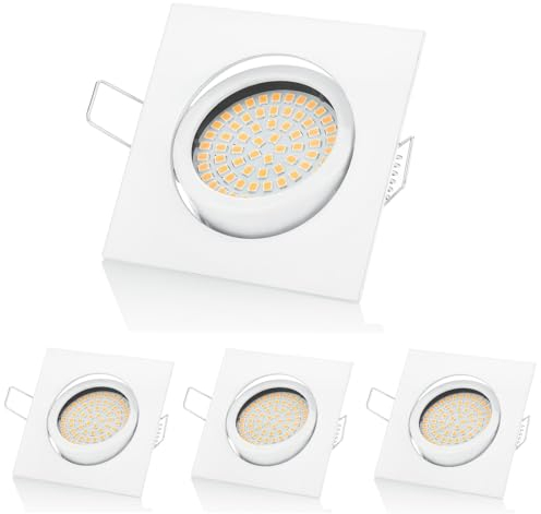 Sweet Led 4er sparpack Flaches Design LED Einbaustrahler Flach 330 Lumen 3.5W 230V Edelstahl Optik Eckig Schwenkbar Einbauspots Einbauleuchten Einbau led (Eckig Weiß rahmen-Kaltweiß)