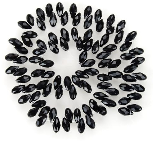 5 Strands Czech 12mm Faceted Teardrop Briolette Crystal Glass Loose Beads Pendant Drop Spacer Bulk Jet Black (465-475pcs) for DIY Jewelry Making CCT2-23