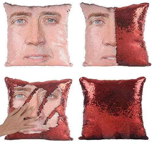 LYX Nicholas Cage Mermaid Pailletten Kissenbezug, Magie Dekokissen Abdeckung Dekorative Farbkissenbezug, Zweifarbwurfkissen (Color : A)