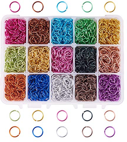 PandaHall 15 Farbe 10mm Offene Biegeringe, 1950 Stück Aluminium Biegeringe Für Choker Halsketten Armband Kette Maille Kettenhemd Schmuckherstellung