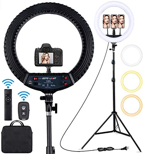 Anillo de Luz con Tripode 18, Ring Light Led con Control Remoto Bluetooth para Móvil Selfie Maquillaje Fotografia Youtube Tik Tok Live