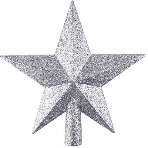 FEPITO Glitzer-Stern-Mini-Weihnachtsbaumspitze, bruchsicher, kleine Weihnachtsbaumdekoration, Baumspitze für Feiertagsdekoration oder Heimdekoration (Silber, 25,4 cm)