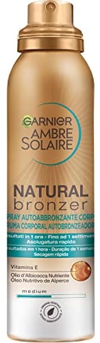 Garnier Spray Autoabbronzante Natural Bronzer, Per un'Abbronzatura Uniforme e Naturale, A Rapido Assorbimento, Azione Nutriente, Con Olio di Albicocca e Vitamina E, Ambre Solaire, 150 ml