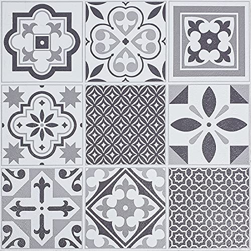 Decomeister Selbstklebende Bodenfliesen Kunststoff Fliesen Vinyl-Fliesen Klebefliesen Dekorfliesen mit Kleber Bodenbelag Probemuster 15,25 x 30,5 cm Ornament Oriental tiles