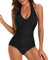 Viloree Costumi da Bagno Donna Costume Intero Piscina Controllo della Pancia Donna Scollo a V Halterneck Nero S