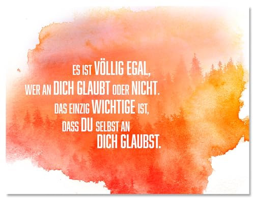 wandmotiv24 Leinwandbild Motivation, Querformat, Glaub an Dich selbst, Orange, Aquarell M0434