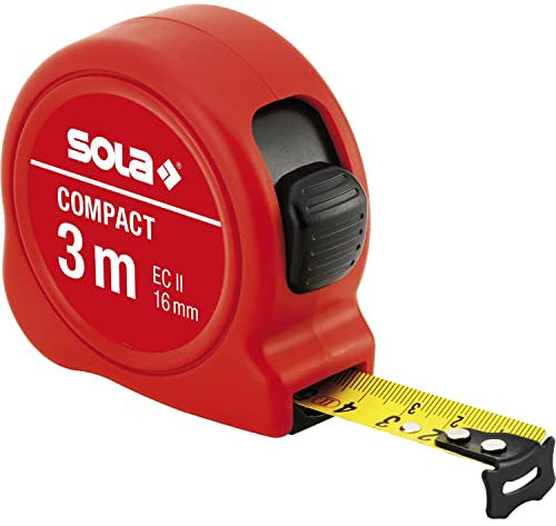 SOLA Compact Roll-Maßband 3m mit EG-Prüfzeichen-Genauigkeit 2 rot