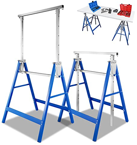 Fiqops 2x Gerüstbock Arbeitsbock 7-fach höhenverstellbar 81-130 cm Klappbock Gerüste tragbar Tragkraft 400 kg Unterstellbock Arbeit Gestelle kratzfeste Kunststoffbeschichtung