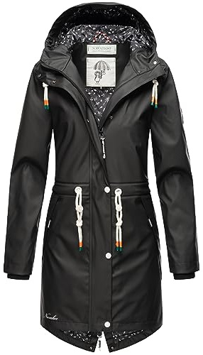 Navahoo Damen Übergangsjacke Regenmantel wasserdichte lange Regenjacke mit verstellbarer Kapuze und geschweißten Nähten Tropical Stormoo Black Gr. L