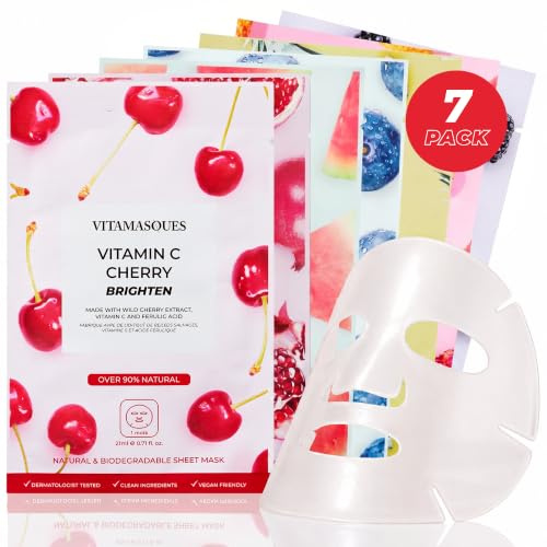 Vitamasques Face Masks Skincare Sheet Kit, 7-Pack - Juicy Collection of Triple-Layer Sheet Facial Masks - Korean Skin Care Pore Purifying, Brightening, and Hydrating