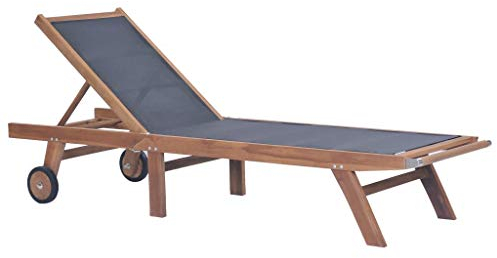 MOONAIRY Sonnenliege Klappbar mit Rollen; Gartenliege, Liegestuhl, Sonneninsel Outdoor, Sonnenstuhl, Gartenmöbel, Bäderliege, Relaxliege, Teak Massivholz und Textilene