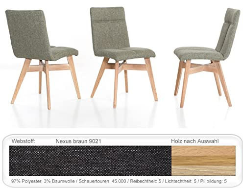 4X eleganter Polsterstuhl Aranel mit Schwingrücken Esszimmerstuhl Massivholzstuhl Küchenstuhl Verschiedene Varianten, Holzart:Buche Natur geölt, Bezugstoff:Nexus braun