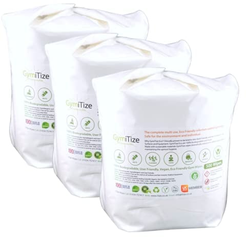 Gymitize Biodegradable Gym Wipes, Alcohol Free, Antibacterial Wipes, Surface Cleaner, Made in the UK, 100% Plant Fibre, 0% Plastic, 500 Refills Per Pack, (4 Packs)