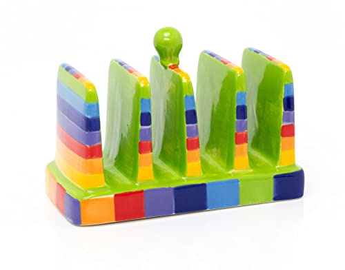 Carousel Home Hand Painted Rainbow Stripe Ceramic Toast Rack | Multicoloured Kitchen Toast Rack 4 Slice | 4 Slot Square Toast Rack Toast Holder