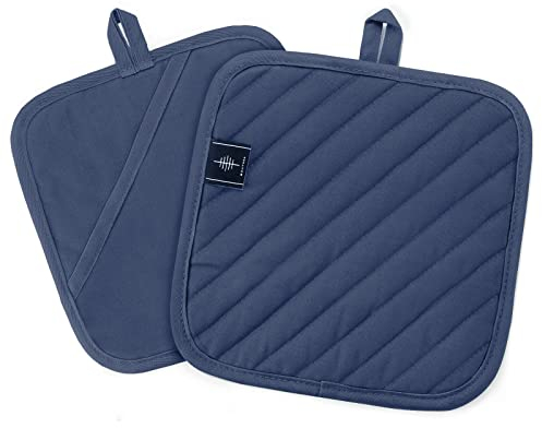 BONTHEE Lot de 2 maniques en coton antidérapant pour la cuisine et la pâtisserie - Bleu - 20 x 20 cm