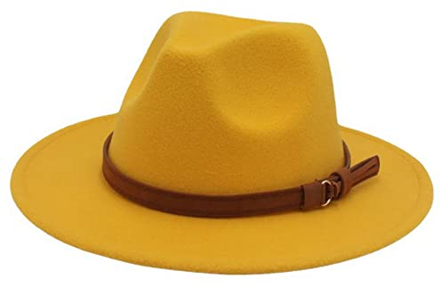Faringoto Fedora Hut Damen Wollfilz Vintage Kirche Damen Hut Unisex breite Krempe, gelb, L