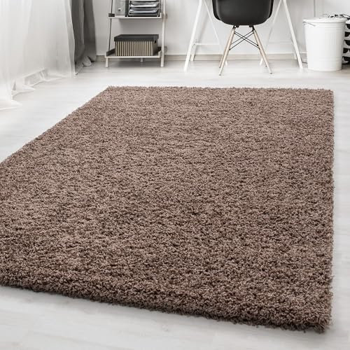 Carpetsale24 Teppich Wohnzimmer Shaggy Flokati Einfarbig Design 65 x 130 cm Mokka - Hochflor Teppich Schlafzimmer Pflegeleicht Super Weich - Flauschiger Teppich Langflor 50 mm Florhöhe Läufer Flur