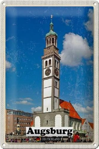 Blechschild 30 x 20 cm Augsburg Deutschland Motiv: Perlachturm - DekoNo7