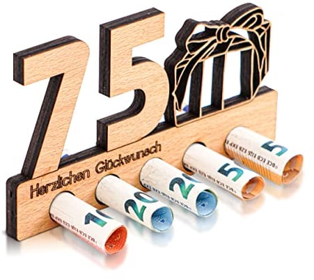 DARO Design - 75. Geburtstag Geldgeschenk Holz 75 Jähriges Jubiläum