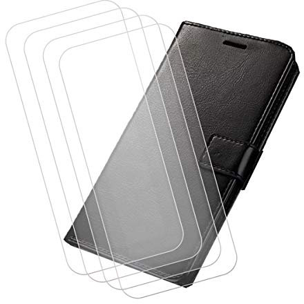 LCEHTOGYE Funda para Realme C53 Case, PU Carcasa Caso + 4 Pedazo Cristal Templado Film Vidrio Protector de Pantalla para Realme C53 - FMR64 - Negro